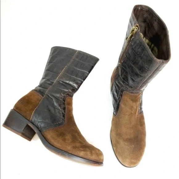 UGG Lou Croco moto brown leather crocodile textured boots 6.5 - Picture 5 of 7